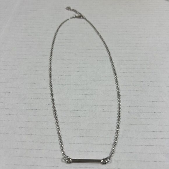 Silver Tone Cable Chain Bar Pendant Fashion Necklace - Picture 3 of 4